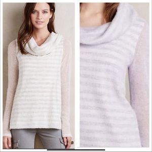 Moth Anthropologie Gray Cream Double Layer Cowl Neck Alpaca Wool Sweater Size L